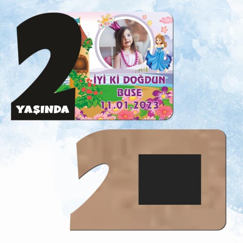 Prenses Tasarım 2 Yaşında Siyah Rakam Magnet Ahşap