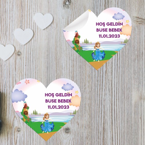 Prenses Tasarım Kalp Şeklinde Sticker Etiket