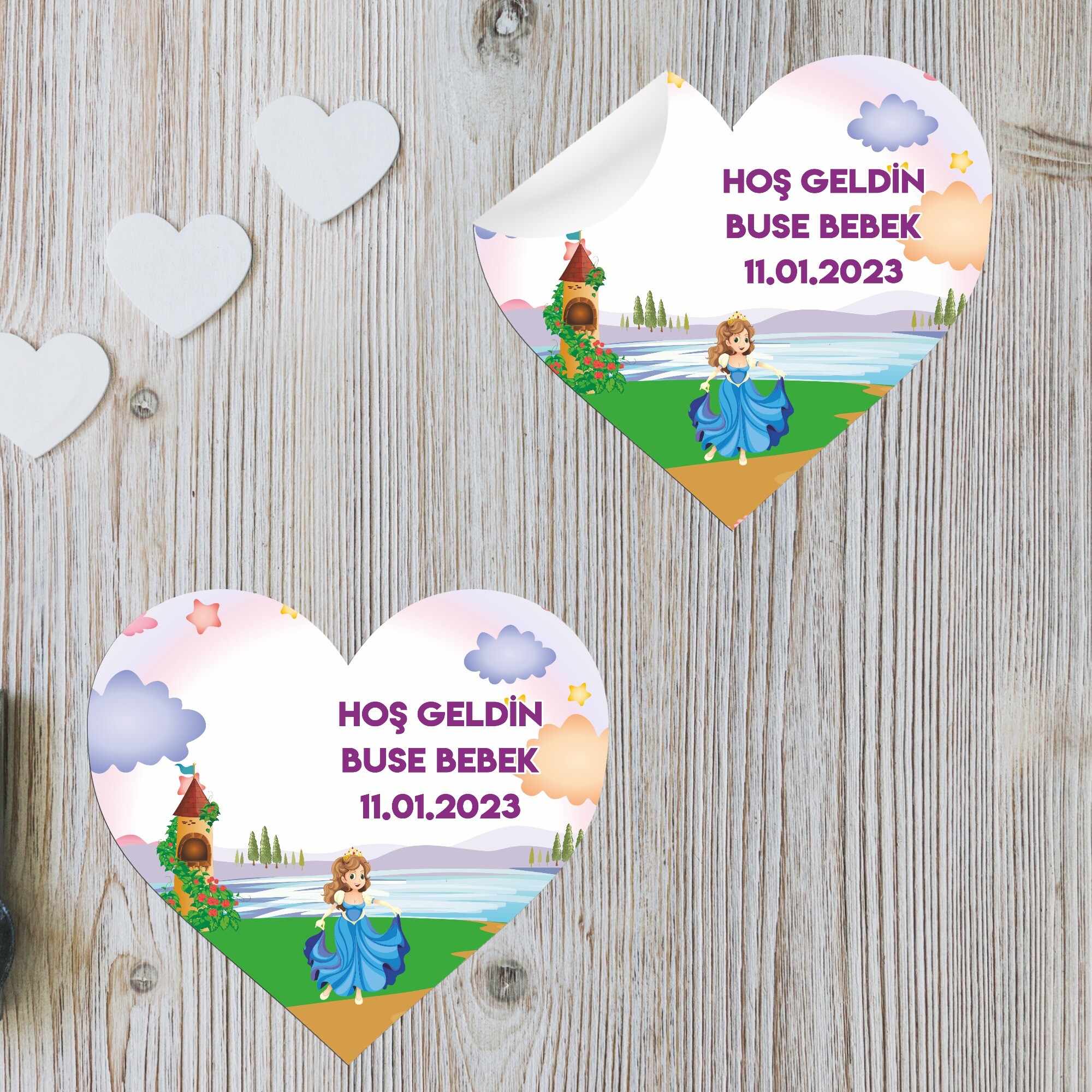 Prenses Tasarım Kalp Şeklinde Sticker Etiket