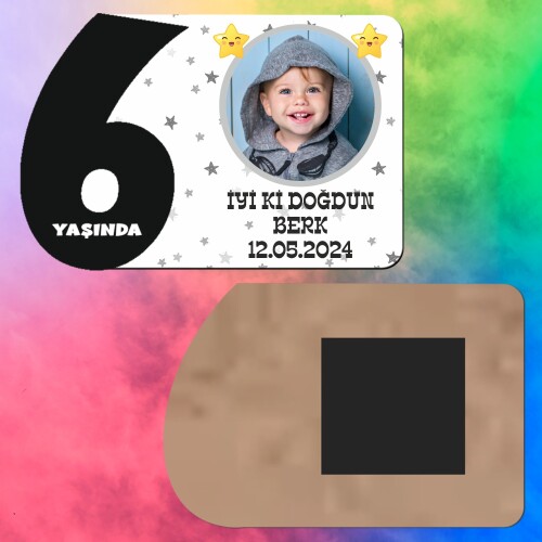 Star Temalı 6 Yaş Siyah Rakamlı Ahşap Yaş Magnet
