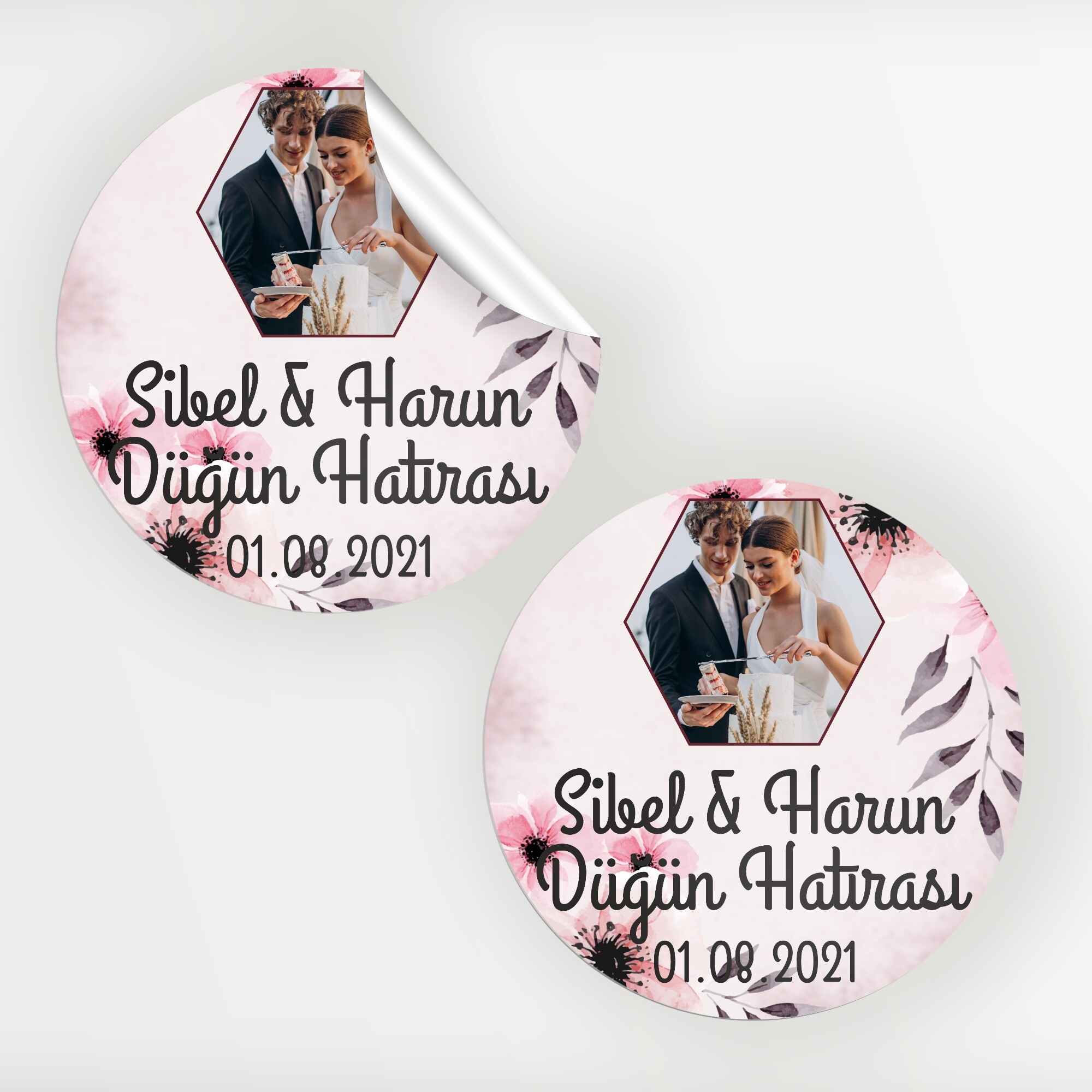 Pembe Tonlar Temalı Daire Kına Düğün Sticker