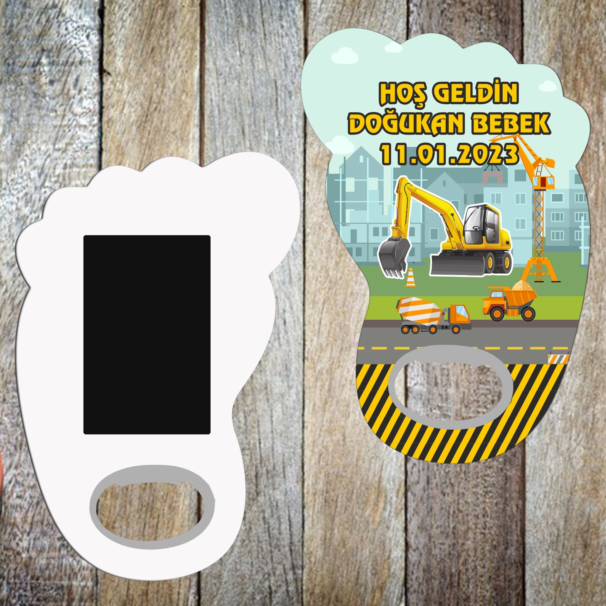 İş Makinaları Tasarımlı Bebek Ayağı Magnet Açacak