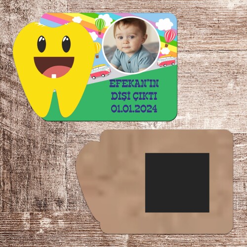 Otobüslü Dişim Çıktı Ahşap Magnet Sarı Diş