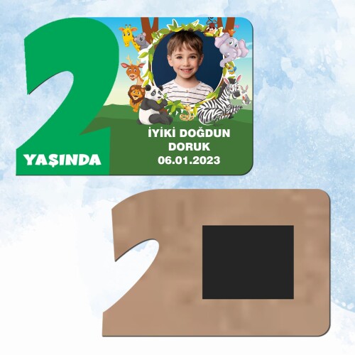 Safari Temalı Yeşil Rakamlı 2 Yaş Hediye Ahşap Magnet