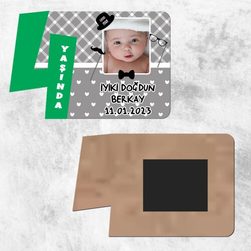 Little Man Küçük Adam 4 Yaş İçin Yeşil Rakamlı Ahşap Resim Magnet