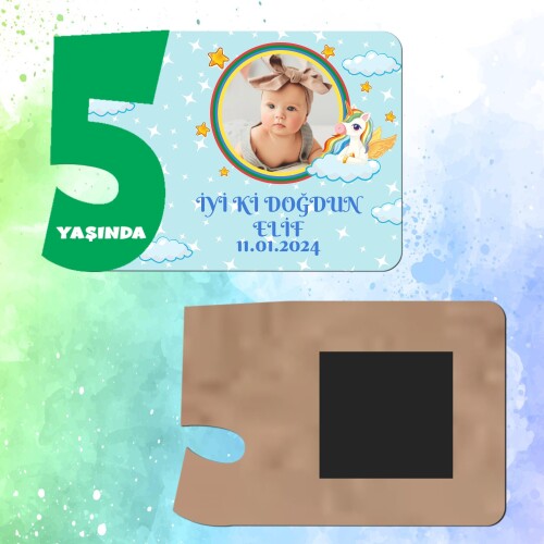 Unicornlu Yeşil Rakamlı Ahşap 5 Yaşında Magnet