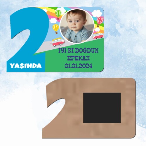 Otobüslü 2 Yaş Mavi Rakam Ahşap Magnet