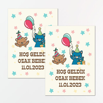 Ayı Figürlü Dikdörtgen Bebek Sticker Etiket