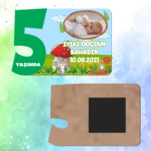 Sevimli Tavşan Yeşil Rakamlı Ahşap 5 Yaşında Magnet