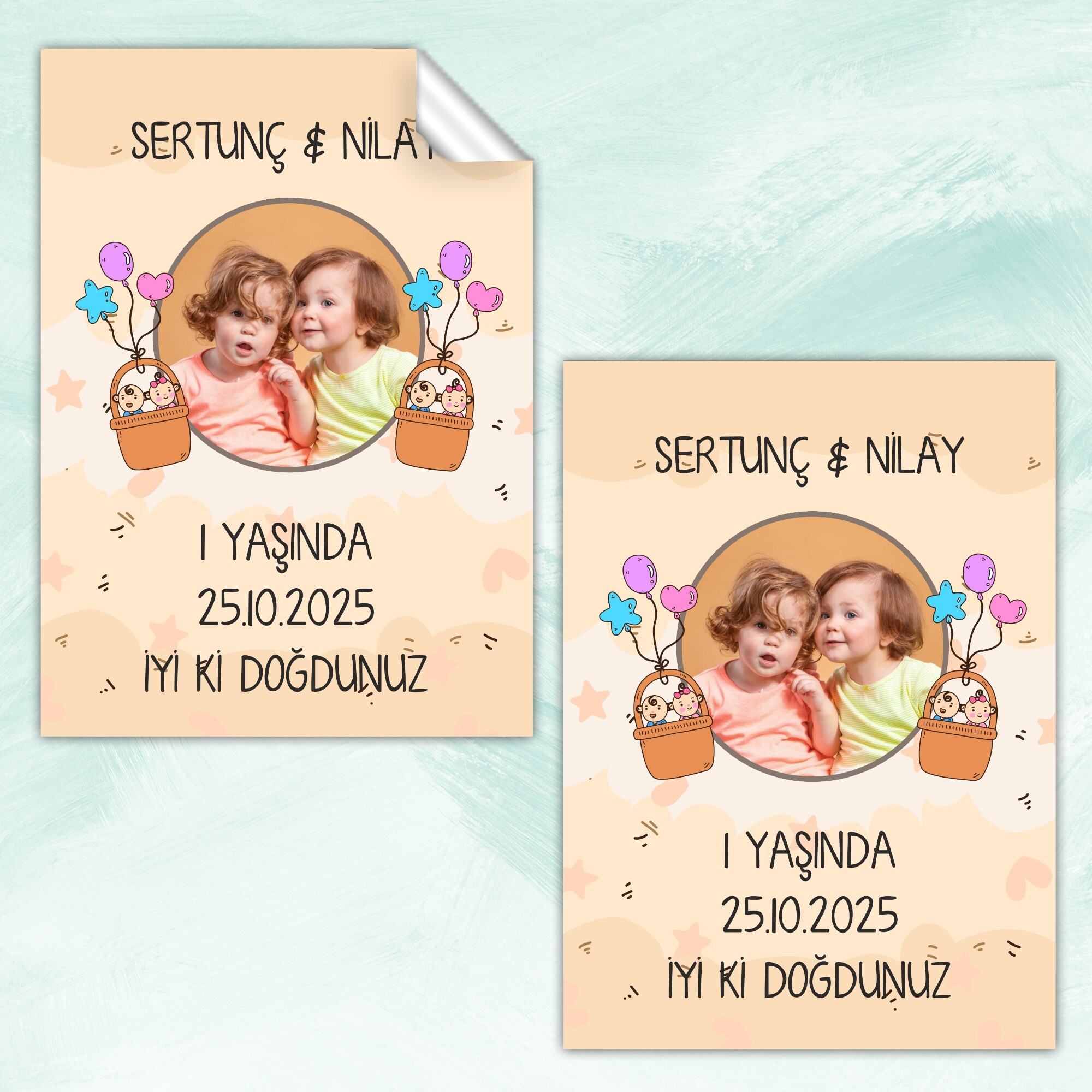 İkiz Bebek Dikdörtgen Parti Etiketi
