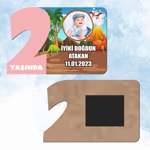 Dinazor Temalı 2 Yaş Pembe Rakam Ahşap Magnet