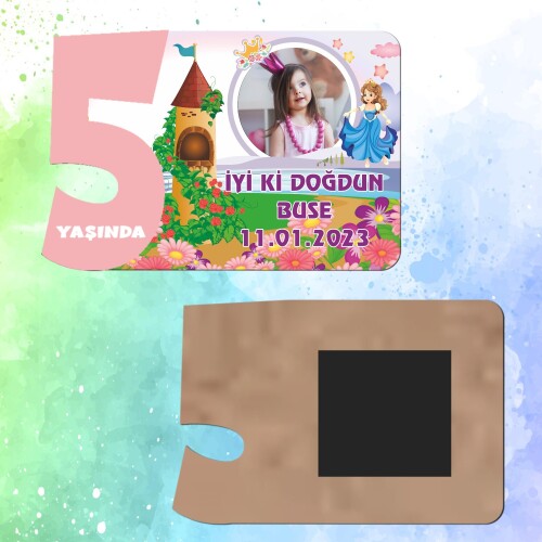 Prenses Tasarım 5 Yaş İçin Pembe Sayılı  Ahşap Magnet
