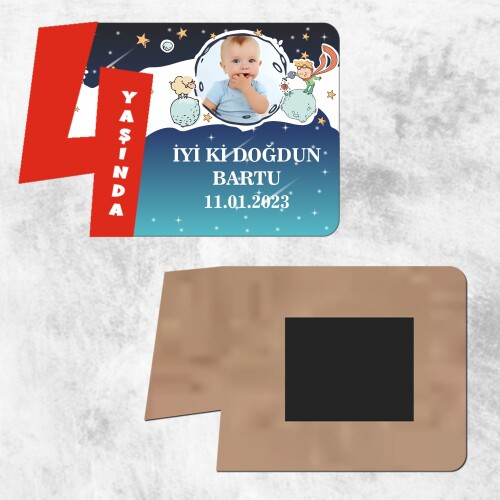 Küçük Prens 4 Yaş Çocuk İçin Kırmızı Ahşap Magnet Hatırası