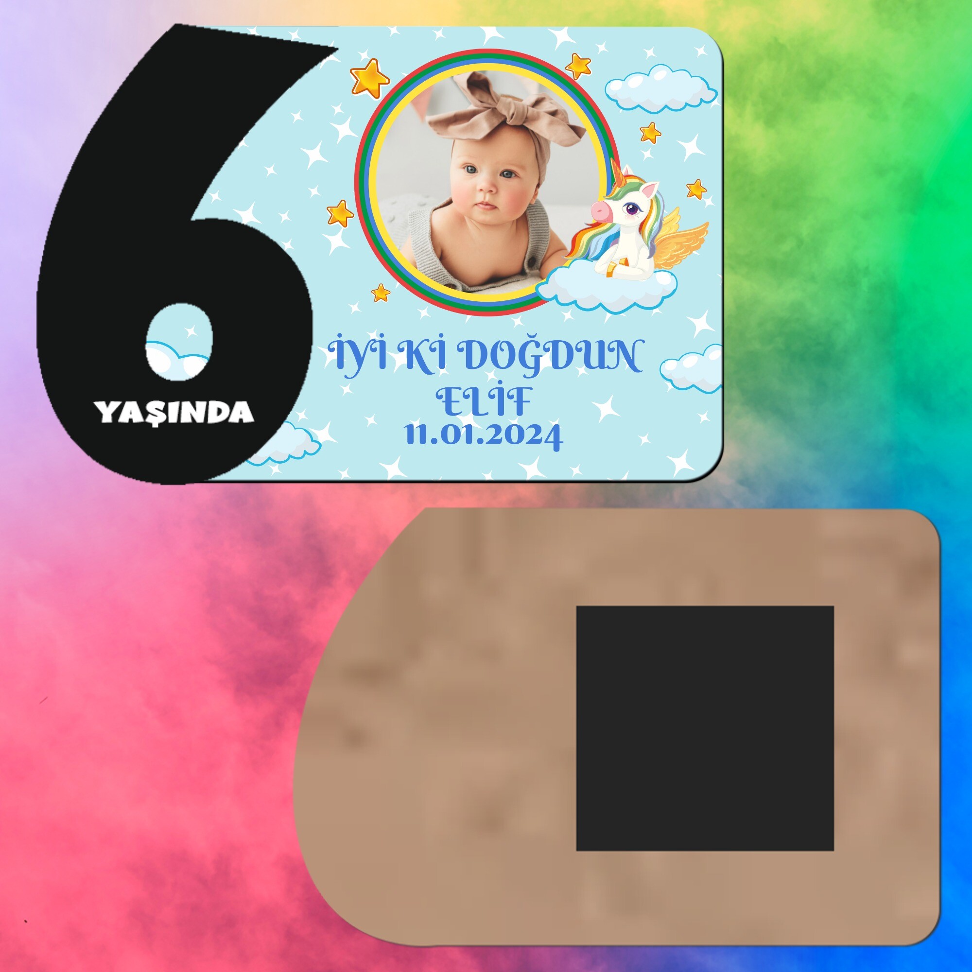 Unicornlu 6 Yaş Siyah Rakamlı Ahşap Yaş Magnet