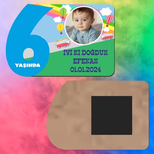Otobüslü 6 Yaş Erkek Çocuk Ahşap Mavi Rakam Magnet