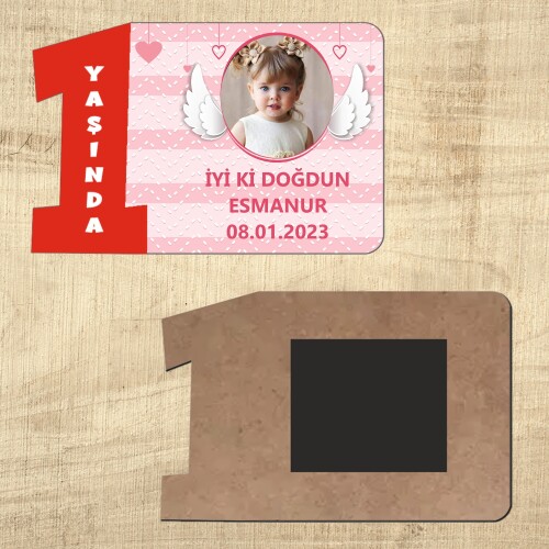Melek Kanadı Temalı Kırmızı Rakamlı 1 Yaş Ahşap Magnet