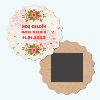 Çiçekli Dalgalı Ahşap Bebek Magneti