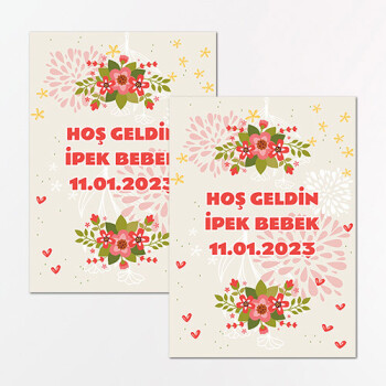 Çiçekli Dikdörtgen Bebek Sticker Etiket