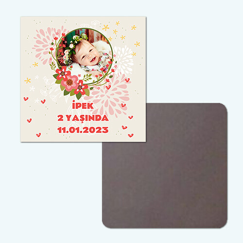 Çiçekli Kare Resimli Magnet