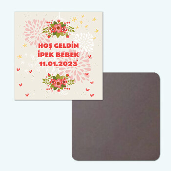 Çiçekli Klasik Kare Bebek Magnet