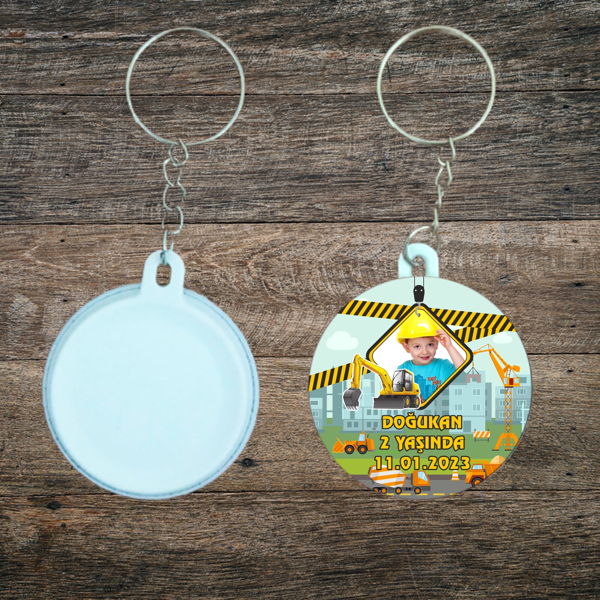 İş Makinaları Tasarımlı Doğum Günü Anahtarlığı Plastik