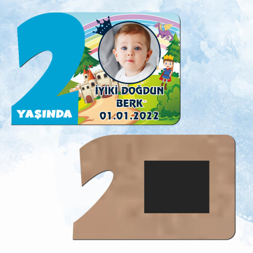 Prens Tasarım 2 Yaş Mavi Rakam Ahşap Magnet