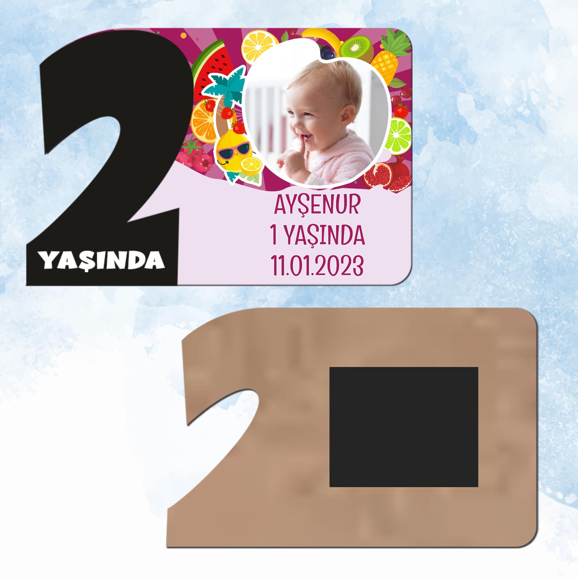 Meyveler Figürlü 2 Yaşında Siyah Rakam Magnet Ahşap