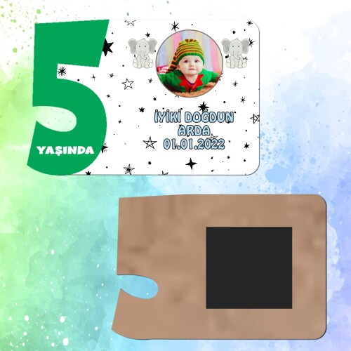 Sevimli Filli Yeşil Rakamlı Ahşap 5 Yaşında Magnet