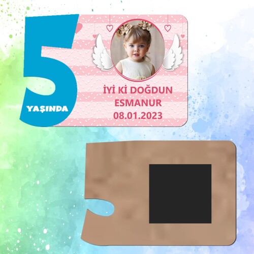 Melek Kanadı Temalı 5 Yaşında Erkek Çocuk Magnet Ahşap