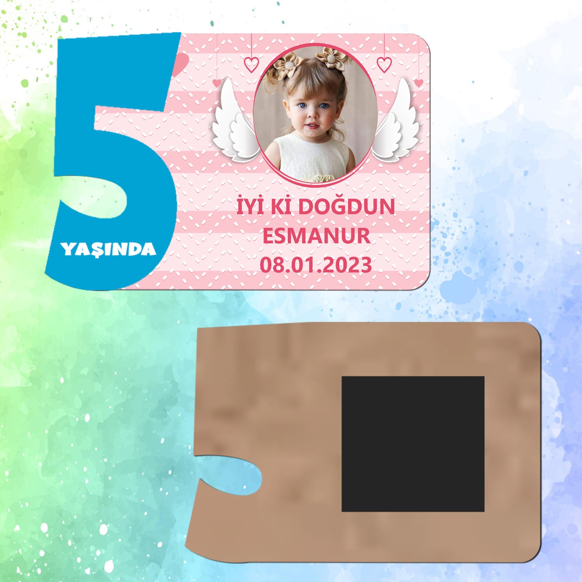 Melek Kanadı Temalı 5 Yaşında Erkek Çocuk Magnet Ahşap