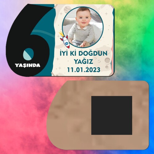 Roket Temalı 6 Yaş Siyah Rakamlı Ahşap Yaş Magnet