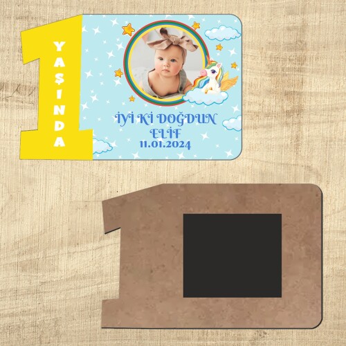 Unicornlu Sarı Rakamlı 1 Yaşında Magnet Ahşap