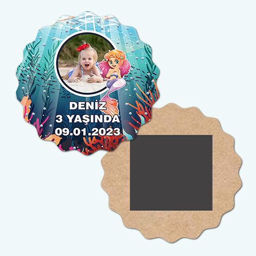 Deniz Kızı Dalgalı Ahşap Yaş Magneti
