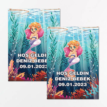 Deniz Kızı Dikdörtgen Bebek Sticker Etiket