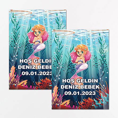Deniz Kızı Dikdörtgen Bebek Sticker Etiket