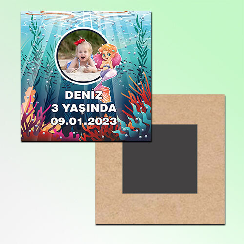 Deniz Kızı Kare Ahşap Magnet