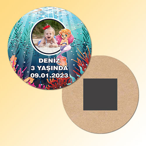 Deniz Kızı Daire Ahşap Magnet