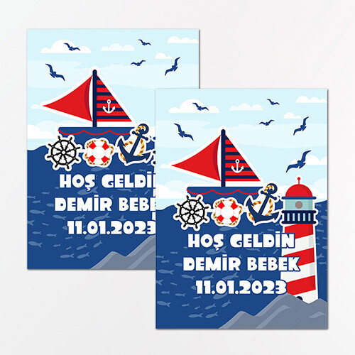 Denizci Teması Dikdörtgen Bebek Sticker Etiket