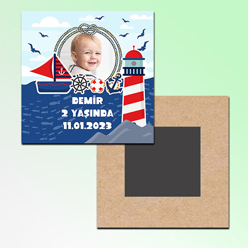 Denizci Teması Kare Ahşap Magnet