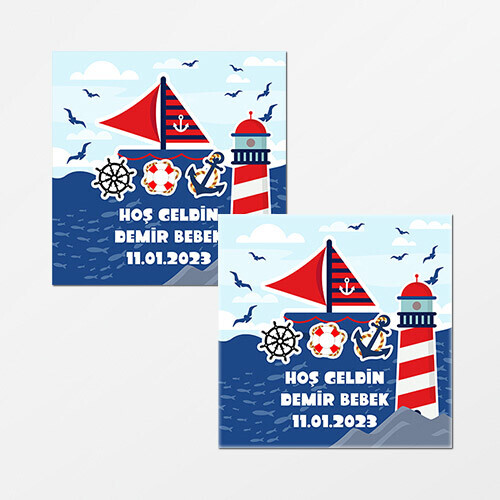Denizci Teması Kare Bebek Etiketi