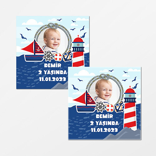Denizci Teması Kare Doğum Günü Sticker