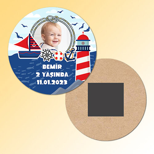 Denizci Teması Daire Ahşap Magnet