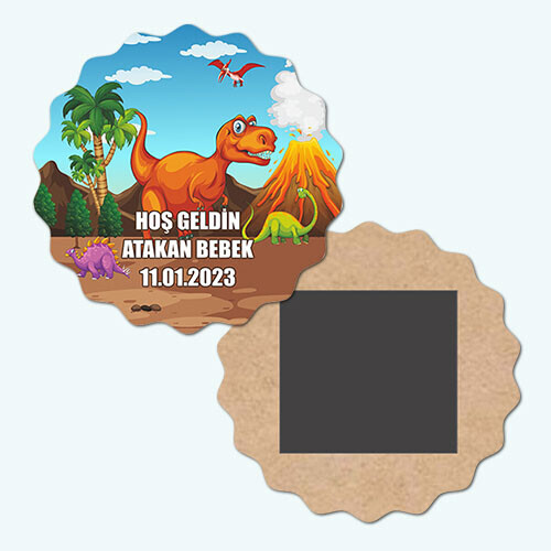 Dinazor Temalı Dalgalı Ahşap Bebek Magneti