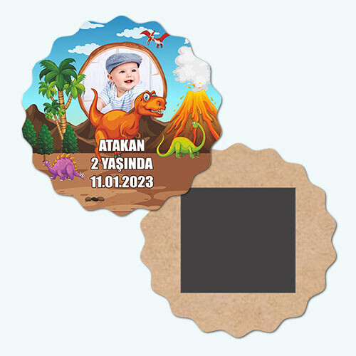 Dinazor Temalı Dalgalı Ahşap Yaş Magneti