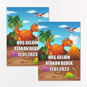 Dinazor Temalı Dikdörtgen Bebek Sticker Etiket