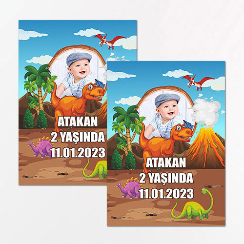 Dinazor Temalı Dikdörtgen Parti Etiketi