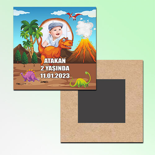 Dinazor Temalı Kare Ahşap Magnet