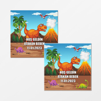 Dinazor Temalı Kare Bebek Etiketi