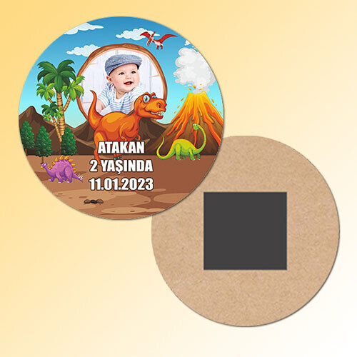 Dinazor Temalı Daire Ahşap Magnet