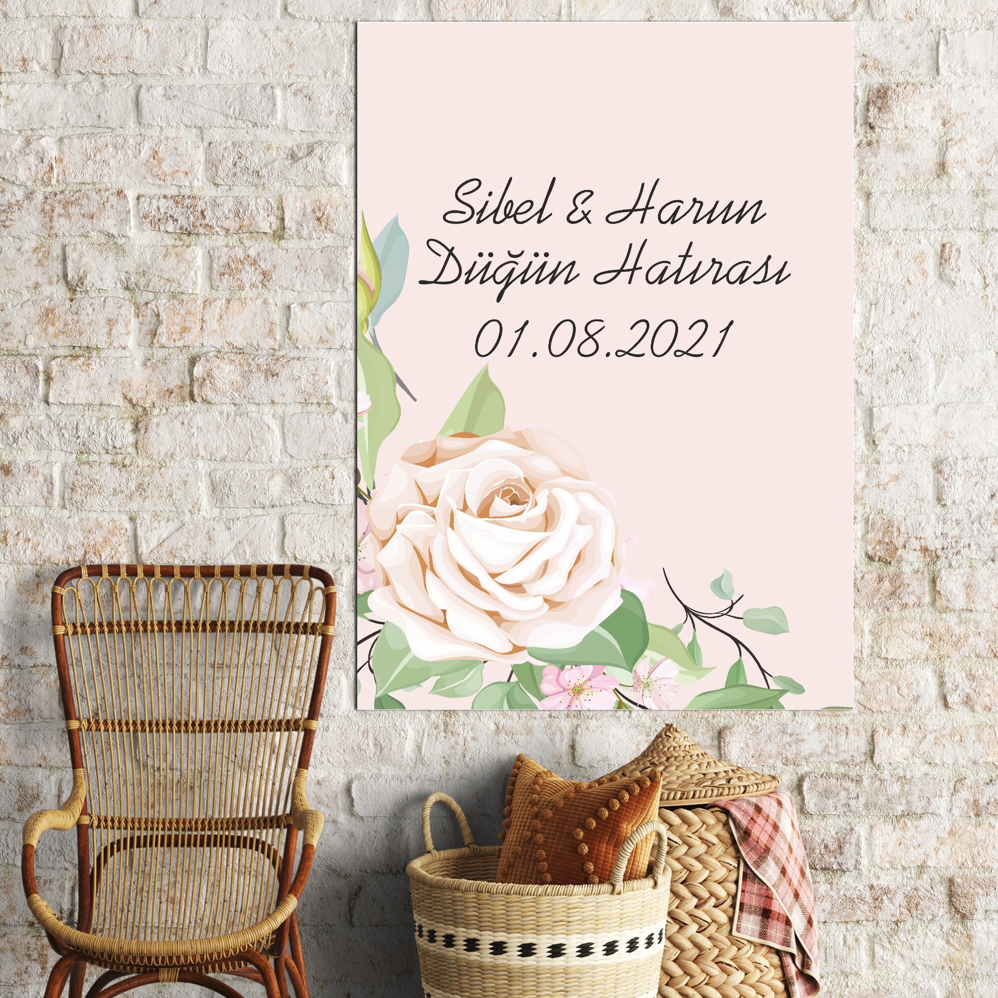 Pembe Güllü Kına Düğün Karşılama Posteri